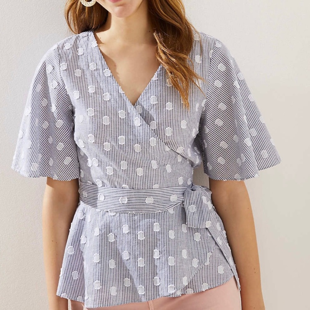 Loft Dot Stripe Wrap top- XL NWT current style